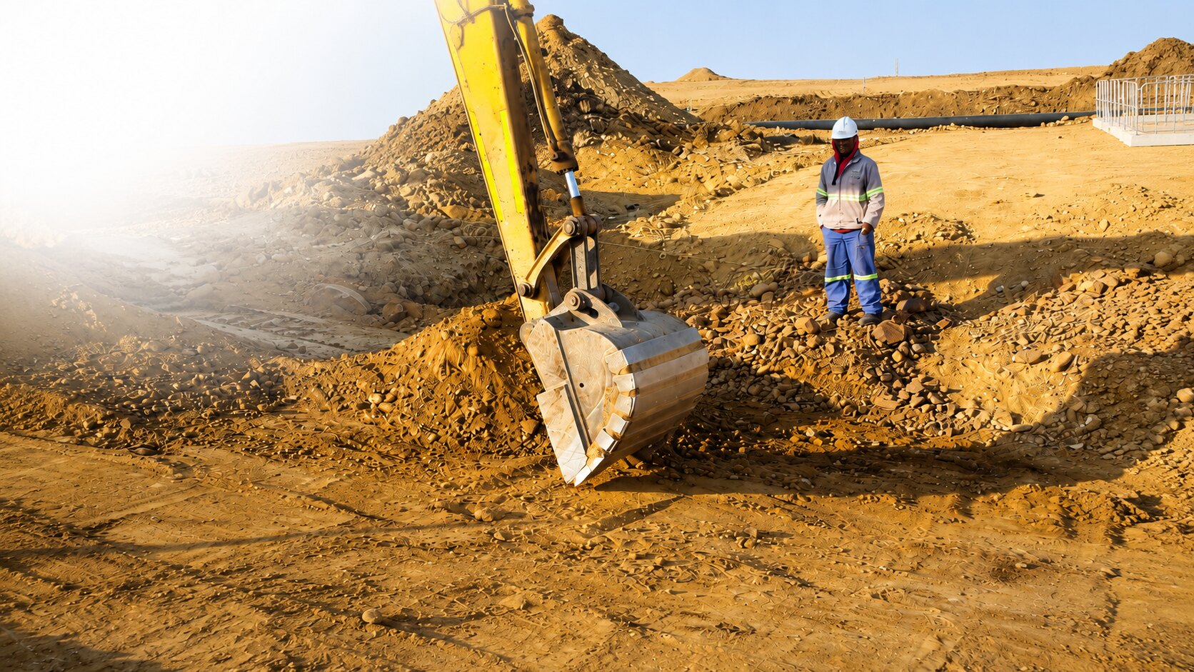 Excavator and civil earthworks on infrastructure site